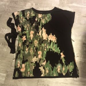 Black Floral Print Cap Sleeve Tunic